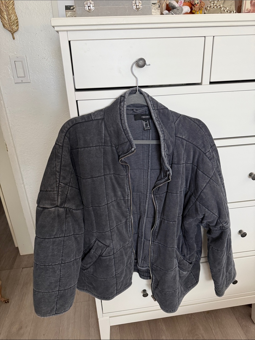 Forever 21 Men's Quilted Slate Gray Bomber Jacket